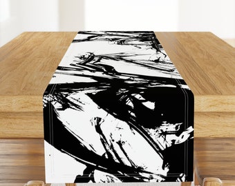 Ink Splatters Table Runner - Ink Wash  by m_harrison_design - Black And White Abstract Modern Cotton Sateen Table Runner by Spoonflower