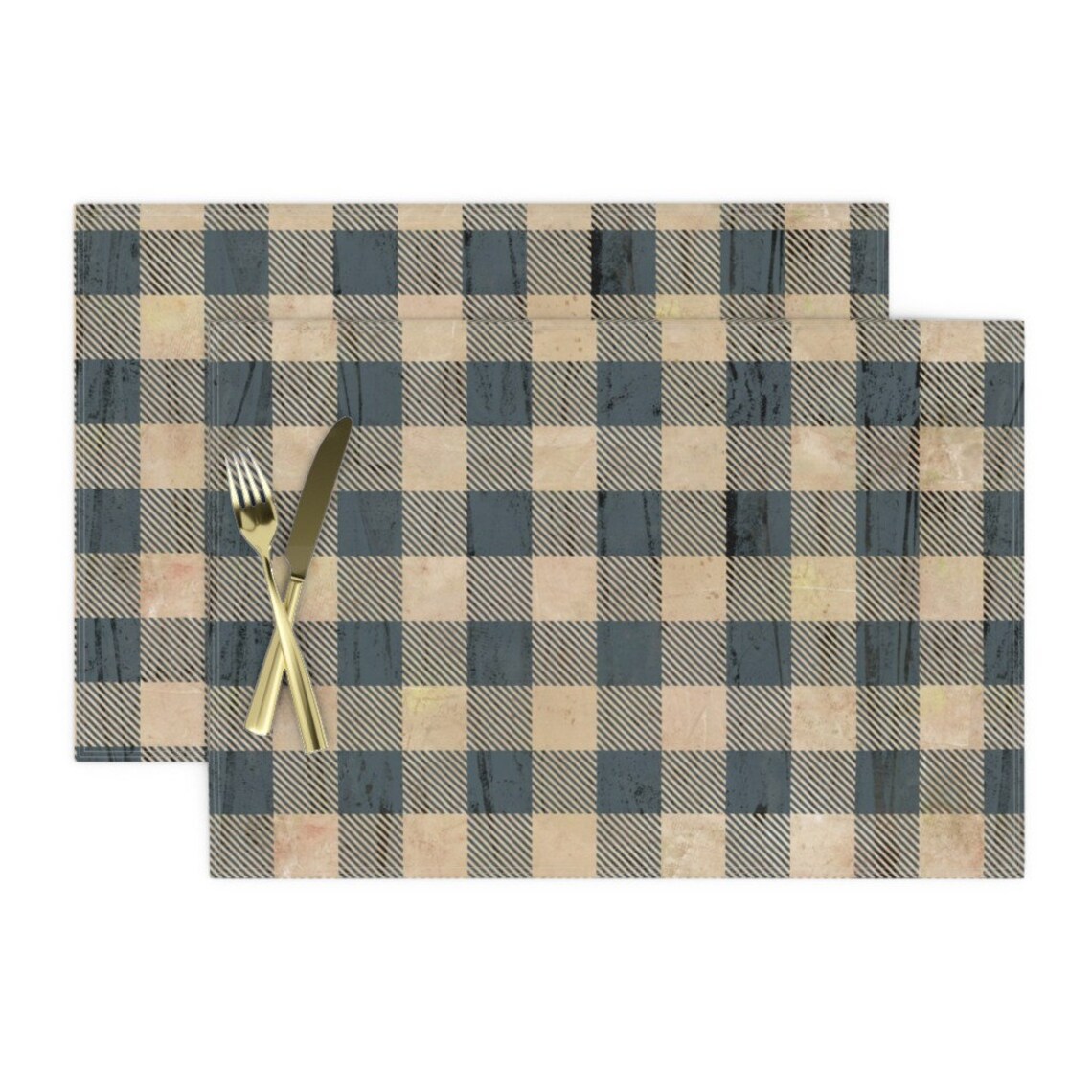 Rustic Placemats Set of 2 Buffalo Plaid Earthy Blue by Etsy