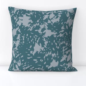 Abstract Teal Throw Pillow - Jungle Rain by annettebrown - Modern Gestural  Dark Teal Decorative Square Throw Pillow by Spoonflower