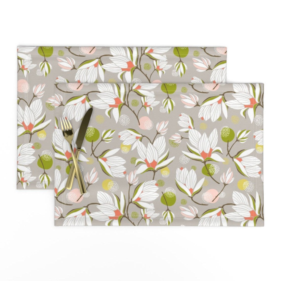 Magnolia Placemats Set of 2 Magnolia Blossom Floral Etsy
