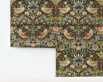 Morris Inspired Non-Pasted Wallpaper Victorian Birds Arts And Crafts - Strawberry Thief Soft by peacoquettedesigns Wallpaper by Spoonflower