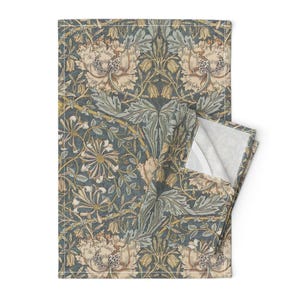 Floral Damask Tea Towels (Set of 2) - Morris Honeysuckle by peacoquettedesigns - Victorian Edwardian Linen Cotton Tea Towels by Spoonflower