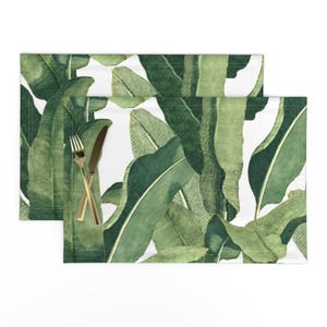 Banana Leaf Placemats (Set of 2) - Tropical Leaves by willowlanetextiles - Large Scale Tropical Palm Leaves Cloth Placemats by Spoonflower