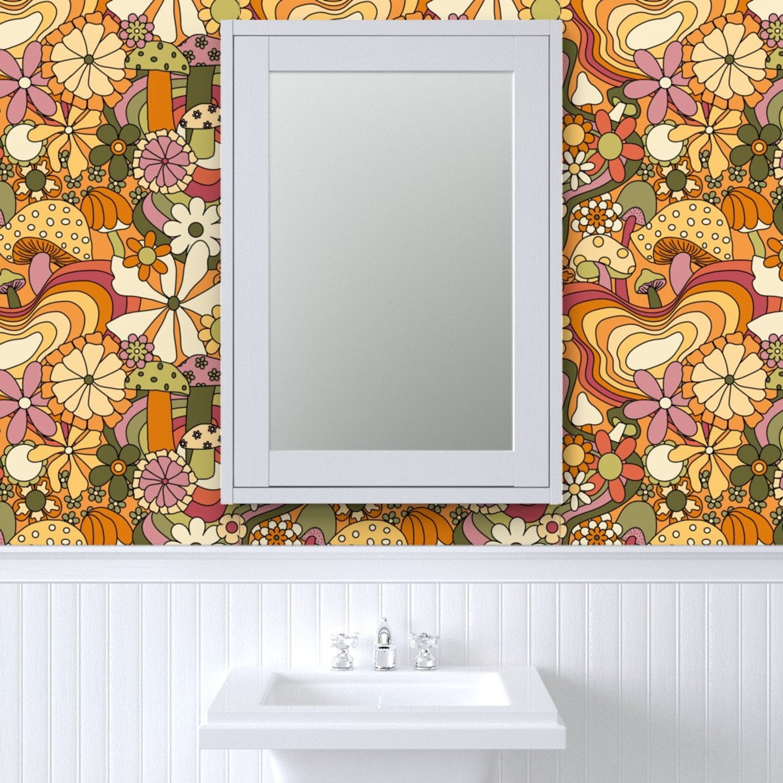 Retro Wallpaper Groovy Mushroom Garden by - Etsy