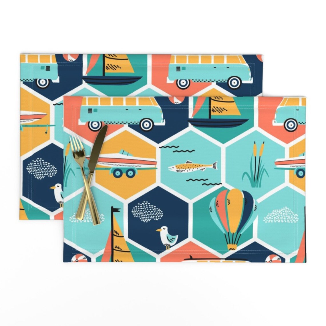 Colorful Camping Placemats Set of 2 Day At The Lake by Etsy