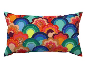 Vintage Floral Accent Pillow - 70s Rainbow Flowers by design_dannick - Bright Sunset  Rectangle Lumbar Throw Pillow by Spoonflower