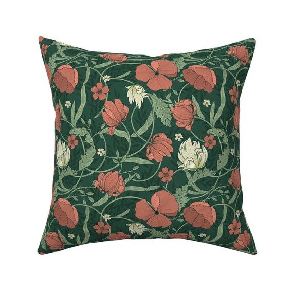 Vintage Floral Throw Pillow Red Poppies Morris Garden by Etsy