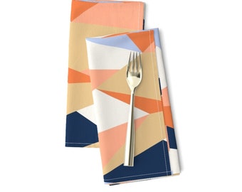 Abstract Coral Dinner Napkins (Set of 2) - Modern Geometric Rotated by willowlanetextiles - Blue Blush Shapes Cloth Napkins by Spoonflower