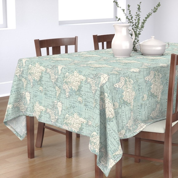 Maps Tablecloth Soft Blue and Cream Map by Aftermyart Etsy