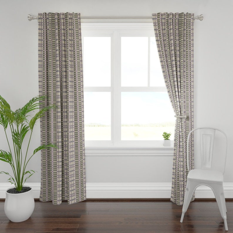 Geometric Custom Curtain Panel by Spoonflower Talavera Bw And Plum by wren/_leyland Abstract Curtain Panel