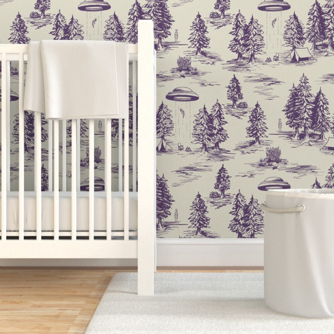 Alien Toile Wallpaper Purple Alien Abduction Toile De Jouy - Etsy