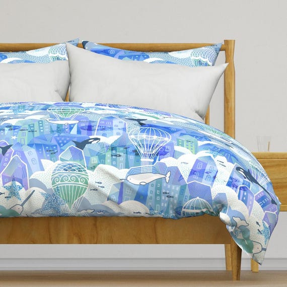 Meerestiere Bettwäsche - Night Sky by patricia_lima - Bright Pastells Magical World Baumwollsatin Bettbezug oder Kissenbezüge von Spoonflower