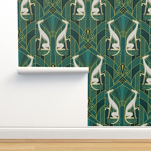 Carta da parati non incollata Greyhounds - Art Deco di mia_valdez - Carta da parati lussuosa e glamour Flapper anni '20, doppio rotolo di Spoonflower