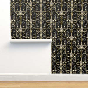 1920s Art Deco Non-Pasted Wallpaper - Champagne Fountain by hannahshields - Black And Gold Wallpaper Double Roll by Spoonflower