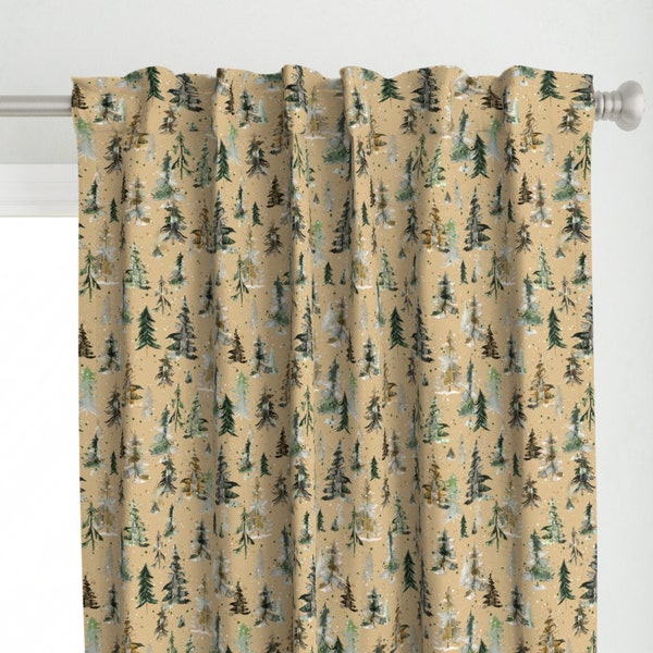 Woodland Trees Curtain Panel - Pines And Spruces by ninola-design - Winter Holiday Rustic Pines Spruces  Custom Curtain Panel by Spoonflower