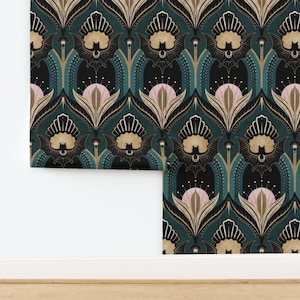 Bats And Flowers Non-Pasted Wallpaper - Elegant Art Deco by misentangledvision - 1920s Maximalist 20s Wallpaper Double Roll by Spoonflower