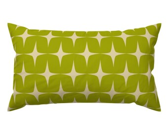 Mid Century Modern Lumbar Pillow - Avocado Beige Retro Vintage Retro Geometric Rectangle Accent Throw Pillow - 70s Stars by bruxamagica