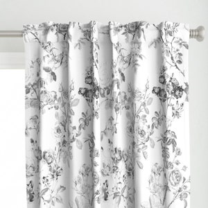 Floral Toile Curtain Panel - English Rose by peacoquettedesigns - Cottage Garden Watercolor Chintz Custom Curtain Panel by Spoonflower