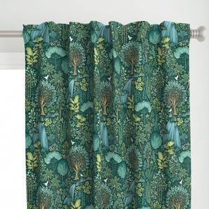 Forest Paradise Curtain Panel - Emerald Eden by catalinakim - Woodland Nature Wildlife Lush Botanical Custom Curtain Panel by Spoonflower