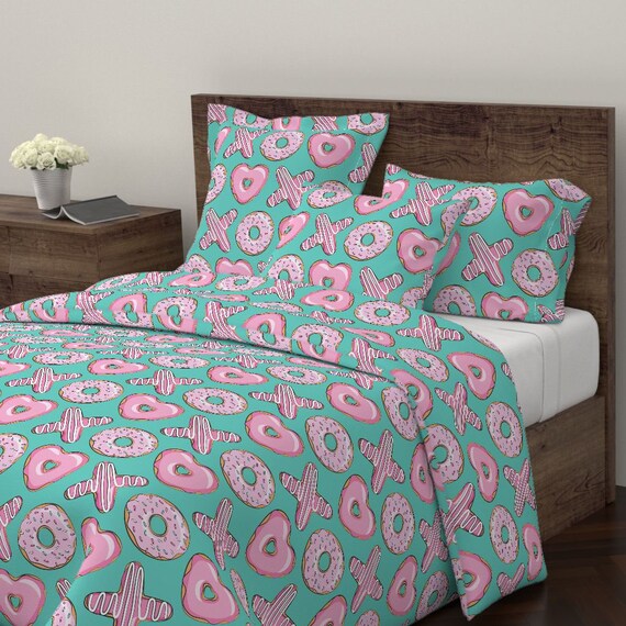 Duvet Cover Jumbo Scale Xo Heart Donuts On Dark Teal By Etsy