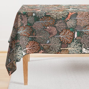 Woodland Tablecloth - Rustic Fall Forest by rebecca_reck_art - Rustic Autumn Thanksgiving Animals Cotton Sateen Tablecloth by Spoonflower