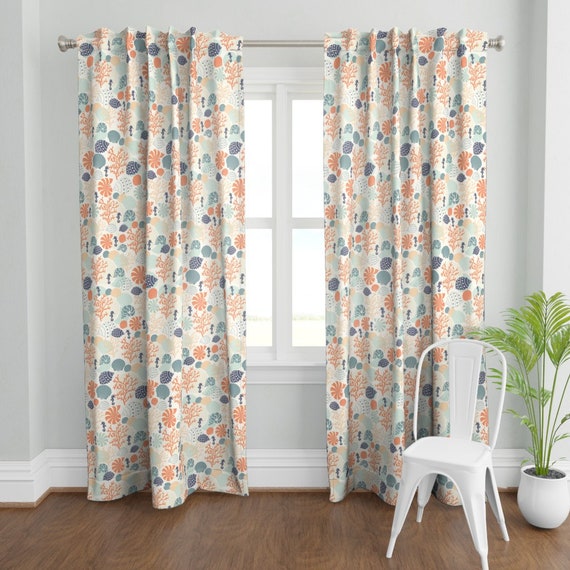 Pastel Coral Curtain Panel Under the Sea by Apriltwo Sea - Etsy