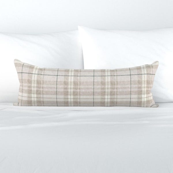 Soft Autumn Plaid XL Lumbar Pillow - Tartan Neutral Rustic Extra Large Rectangle Lumbar Pillow - Neutral Fall Plaid by littlearrowdecor -