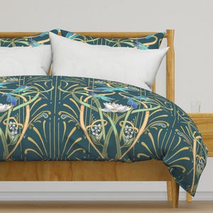 Teal Art Nouveau Bedding - Teal Dragonflies by southwind - Elegant Dragonflies Large Scale Cotton Sateen Duvet Cover OR Pillow Shams