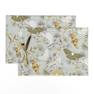 Earth Tone Butterfly Placemats (Set of 2) - Luna Moth by jaanahalme - Luna Moth Historical Inspired Cloth Placemats by Spoonflower