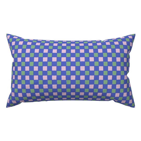 Periwinkle Check Accent Pillow - Checks by mariarein - Hand Drawn Squares Small Scale Rectangle Lumbar Throw Pillow by Spoonflower