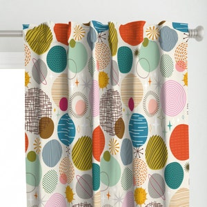 Mid Century Modern Curtain Panel - Time Traveling Thru Space by katerhees - Atomic Age Retro Space  Custom Curtain Panel by Spoonflower