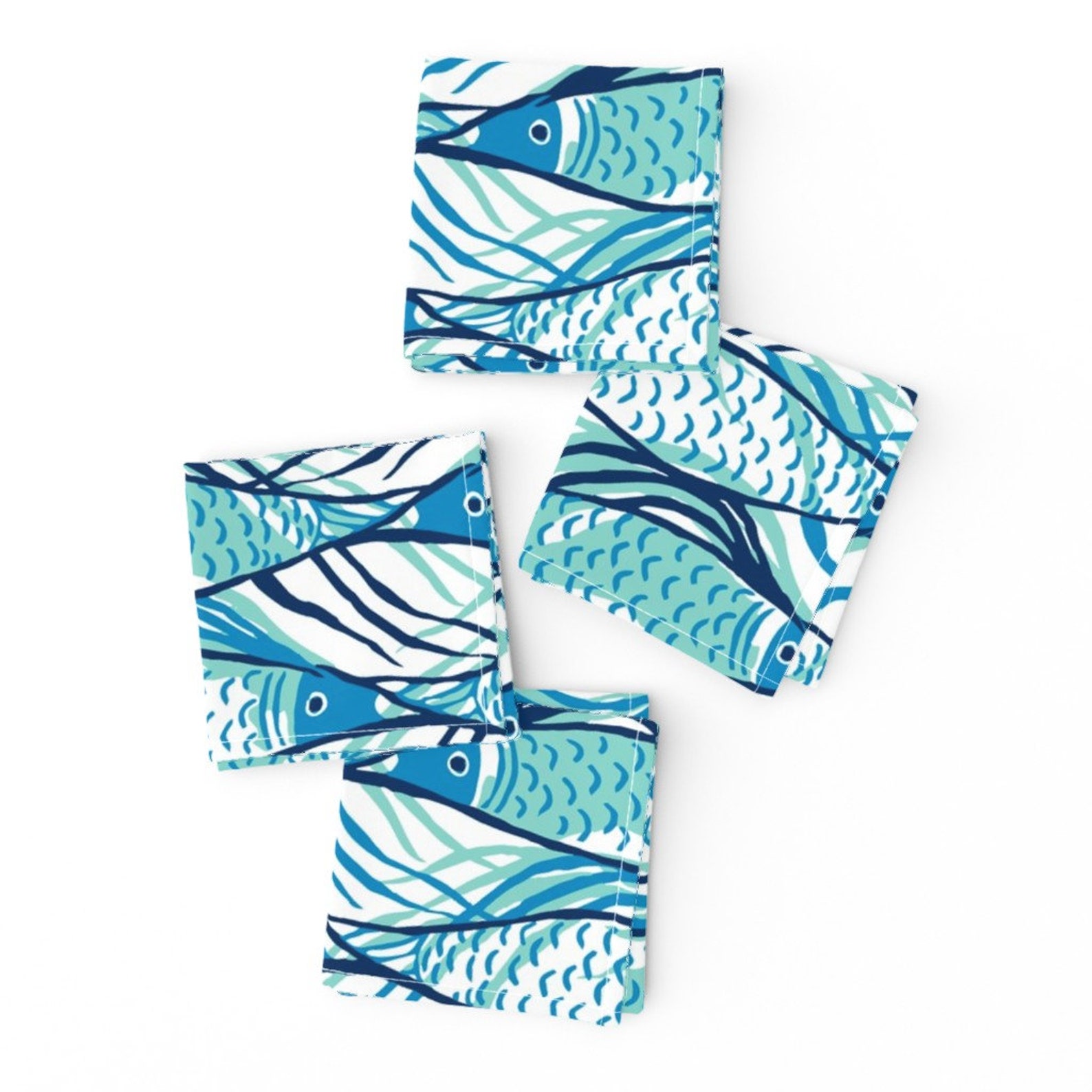 Nautical Cocktail Napkins set of 4 One Fish Aqua by Etsy