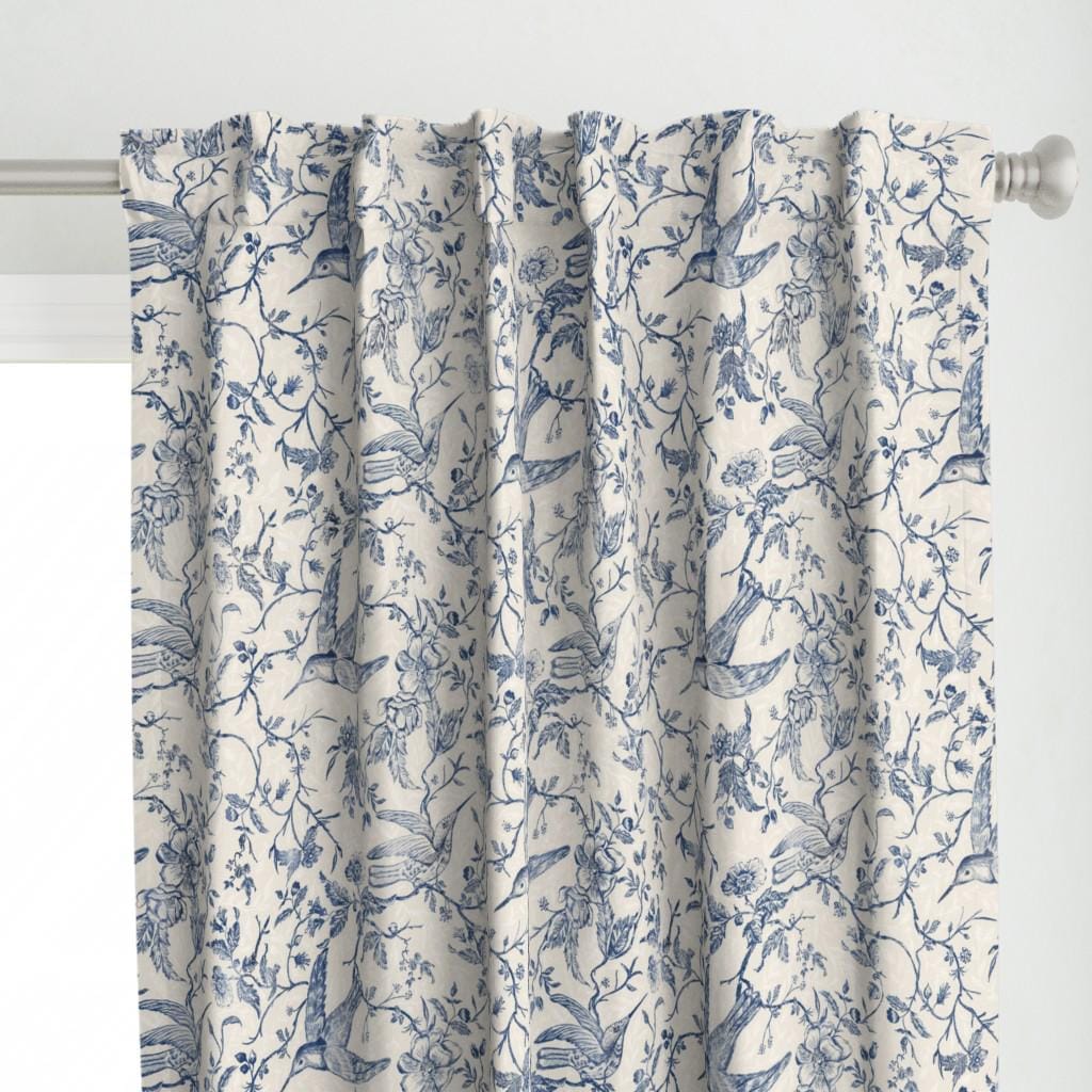 Blue Floral Toile Curtain Panel - Toile Chinoiserie Rococo French ...