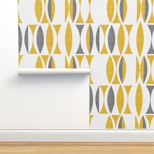 Vintage Retro Non-Pasted Wallpaper - Field In Mustard by chicca_besso - Midcentury Modern Faux Texture Wallpaper Double Roll by Spoonflower