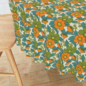 Retro Tablecloth - 70s Floral by morecandy_shop - Floral Hippie 70s 1970s Vintage Style Trending Cotton Sateen Tablecloth by Spoonflower image 6