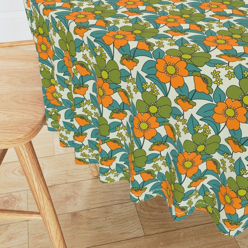 Retro Tablecloth - 70s Floral by morecandy_shop - Floral Hippie 70s 1970s Vintage Style Trending Cotton Sateen Tablecloth by Spoonflower image 6