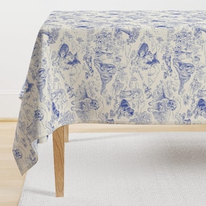 Blue Toile Tablecloth - Country Dogs Toile by vinpauld - Country Style Hand Drawn Landscape Collie Cotton Sateen Tablecloth by Spoonflower