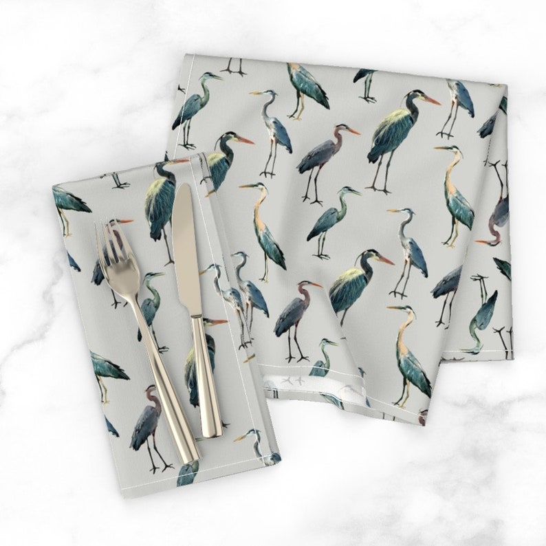 Coastal Dinner Napkins set of 2 Blue Herons on Light Gray Etsy