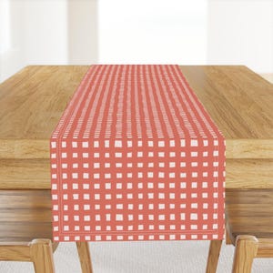 Coral Pink Table Runner - Coral Gingham On Blush Pink by suzzincolour - Gingham Check Blush Pink Cotton Sateen Table Runner by Spoonflower