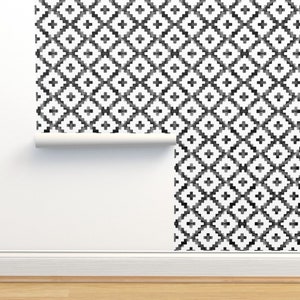 Black And White Non-Pasted Wallpaper - Watercolor Diamond Chevron by taraput - Tribal Geometric Wallpaper Double Roll by Spoonflower