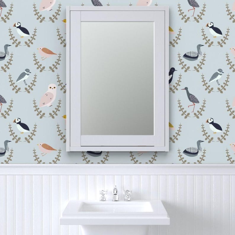 Scandinavian Birds Non-Pasted Wallpaper Scandi Gender Neutral Baby - Birds Of Scandinavia - Wreaths by popelephant Wallpaper by Spoonflower image 2