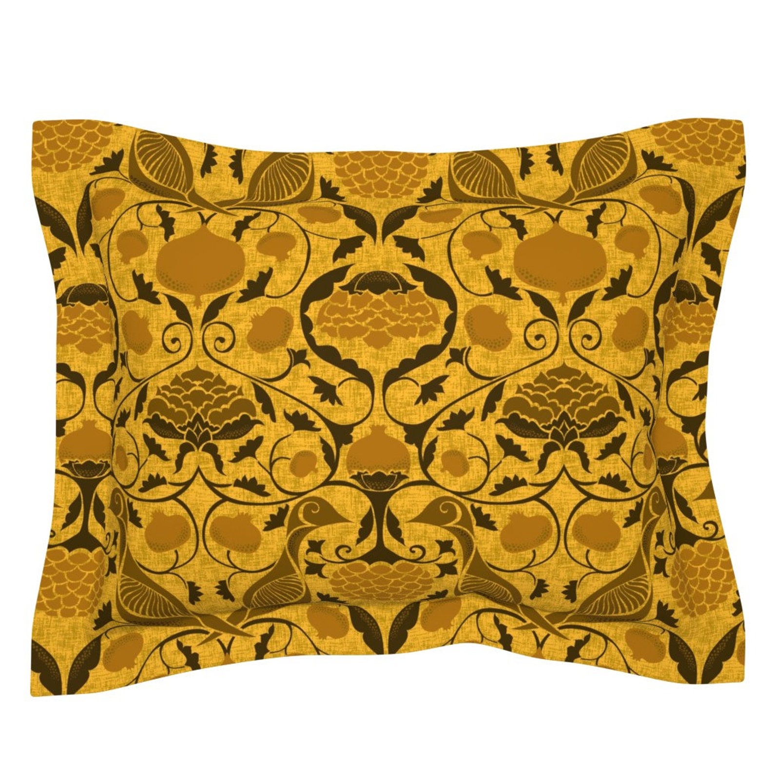 Gold Damask Pillow Sham Partridge and Pomegranate Gold by Etsy