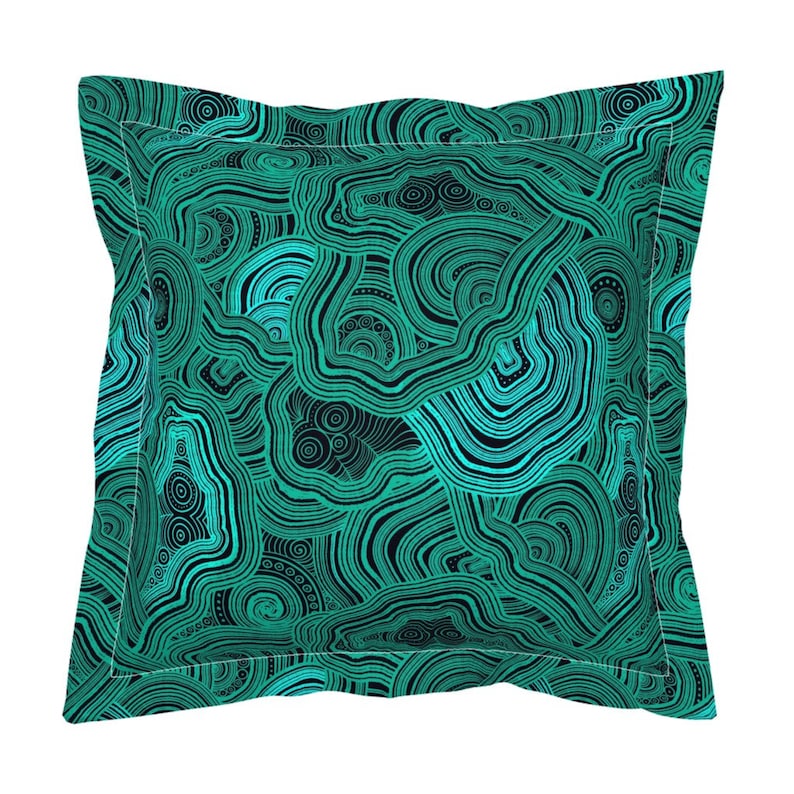 Malachite Abstract Wallpaper Rock Gem Cotton Sateen Flanged Pillow Sham by Spoonflower Large Scale by julia/_gosteva Green Pillow Sham