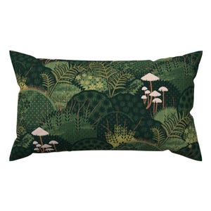 Woodland Ferns Accent Pillow - Mossy Seat by appleyards - Forest Green Moss Patchwork Mushrooms Rectangle Lumbar Throw Pillow by Spoonflower