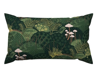 Woodland Ferns Accent Pillow - Mossy Seat by appleyards - Forest Green Moss Patchwork Mushrooms Rectangle Lumbar Throw Pillow by Spoonflower