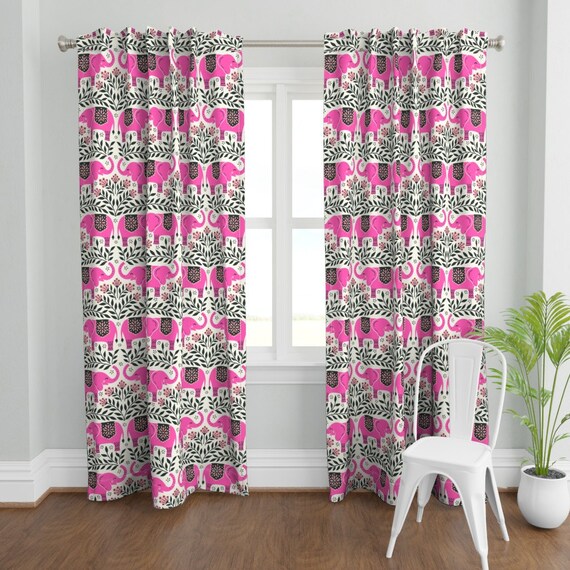 Hot Pink Elephants Curtain Panel Lucky Elephants by Etsy