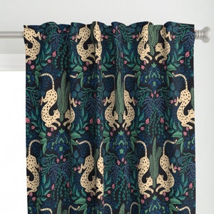 Jungle Damask Curtain Panel - Moody Tropical Leopard by vivdesign - Big Cat Whimsical Maximalist Custom Curtain Panel by Spoonflower