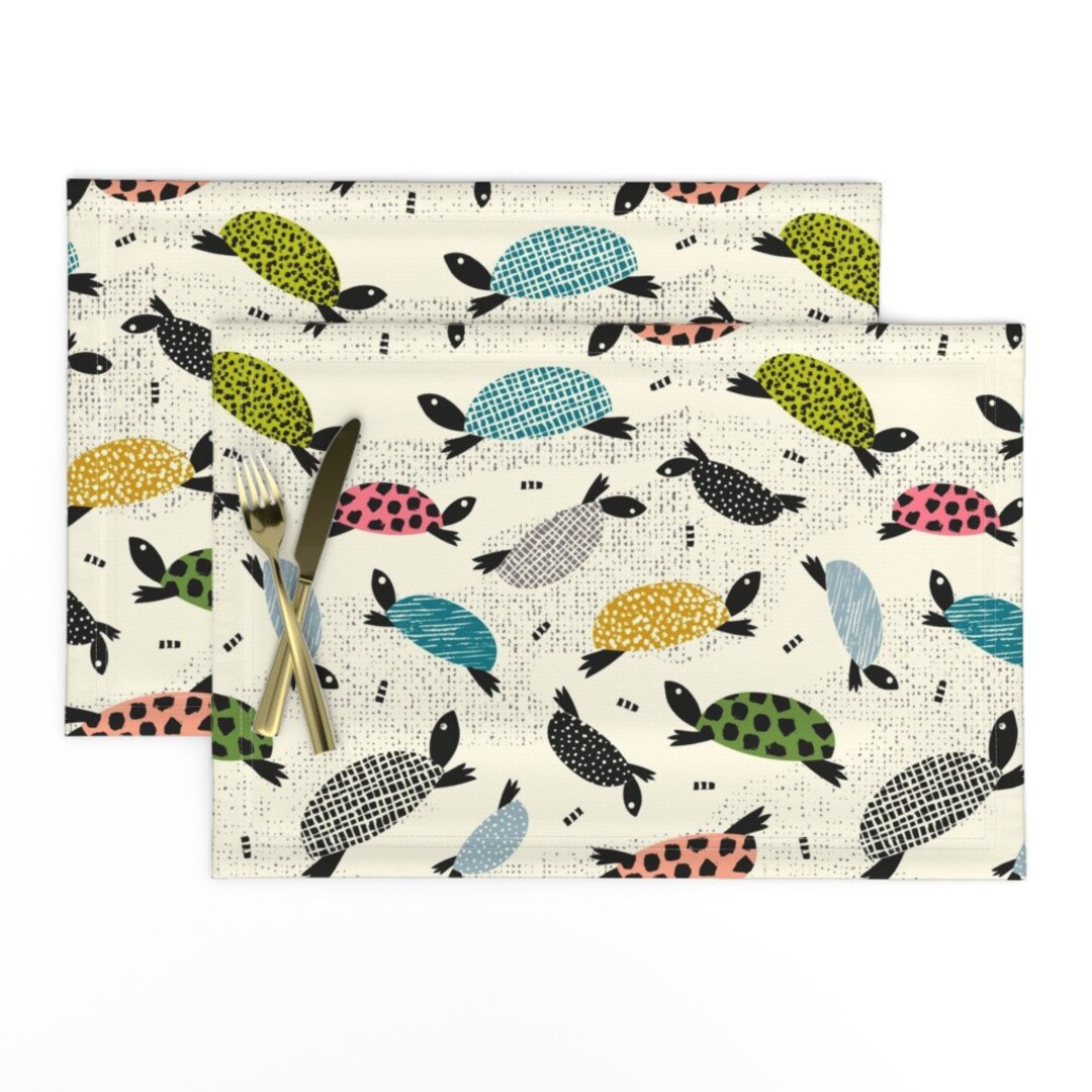 Turtle Placemats set of 2 Painted Turtles Cream by Etsy