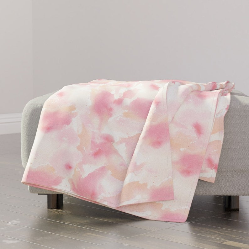 Watercolor Painterly Pink Orange Throw Blanket with Spoonflower Fabric Texas Modern Sunset Pastel by jacinda Abstract Throw Blanket
