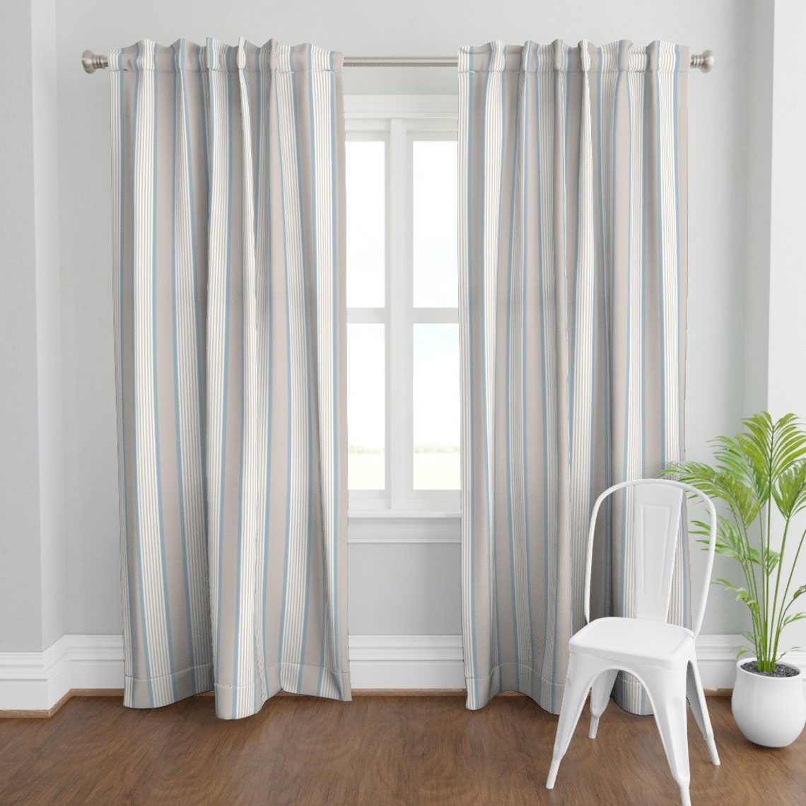 Neutrals Curtain Panel Ticking Triple Stripe by Etsy